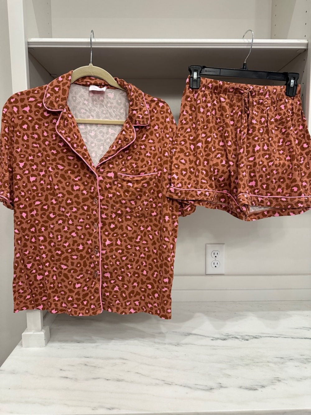 Pink Lily small Brown and Pink Leopard Print Pajama Set.  Like new